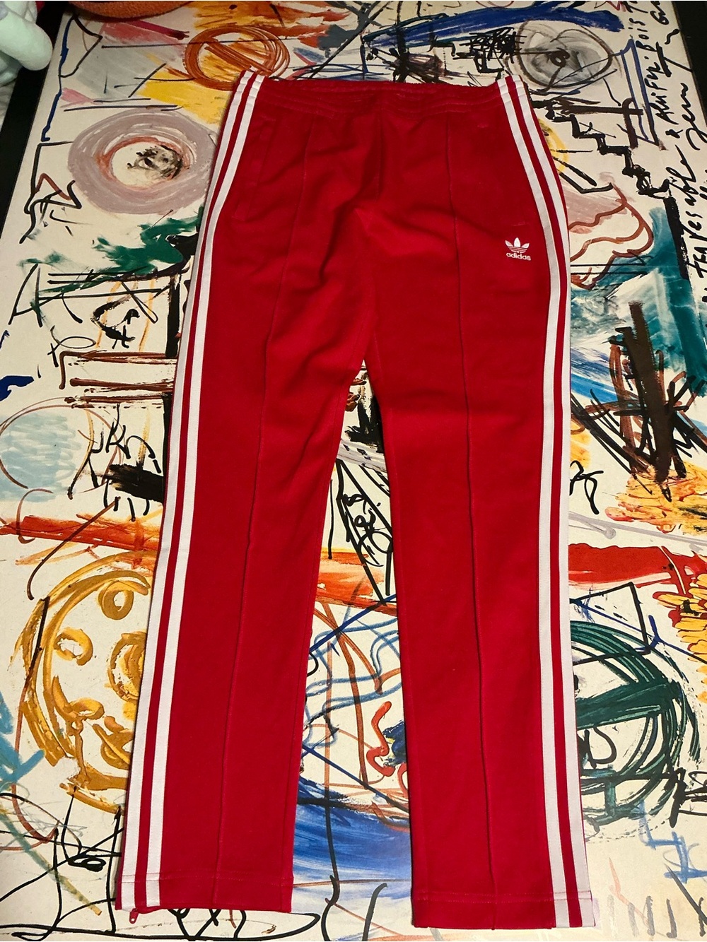 adidas Red Track Joggers with White Three-Stripes
